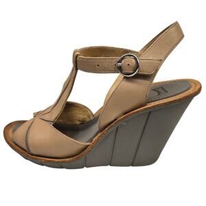 Camper Filippa Tan Leather Wedge Sandals EU 38 US 7.5 T-Strap